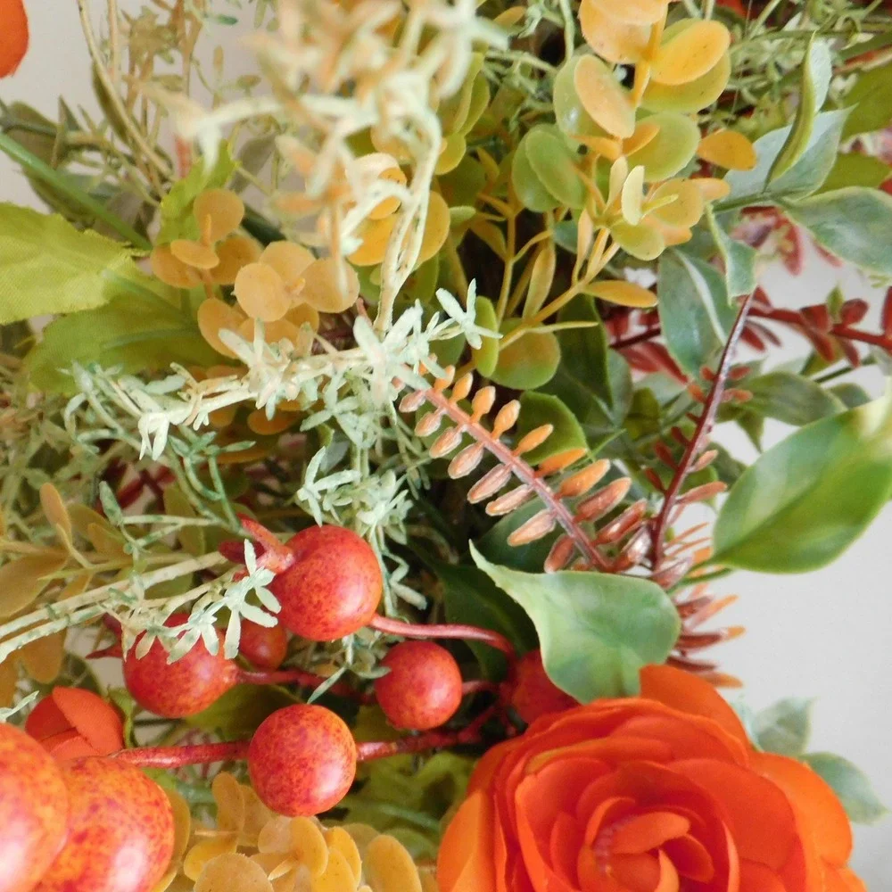 24 Inch Fall Wreath for Front Door, Orange Ranunculus Autumn Wreath Farmhouse